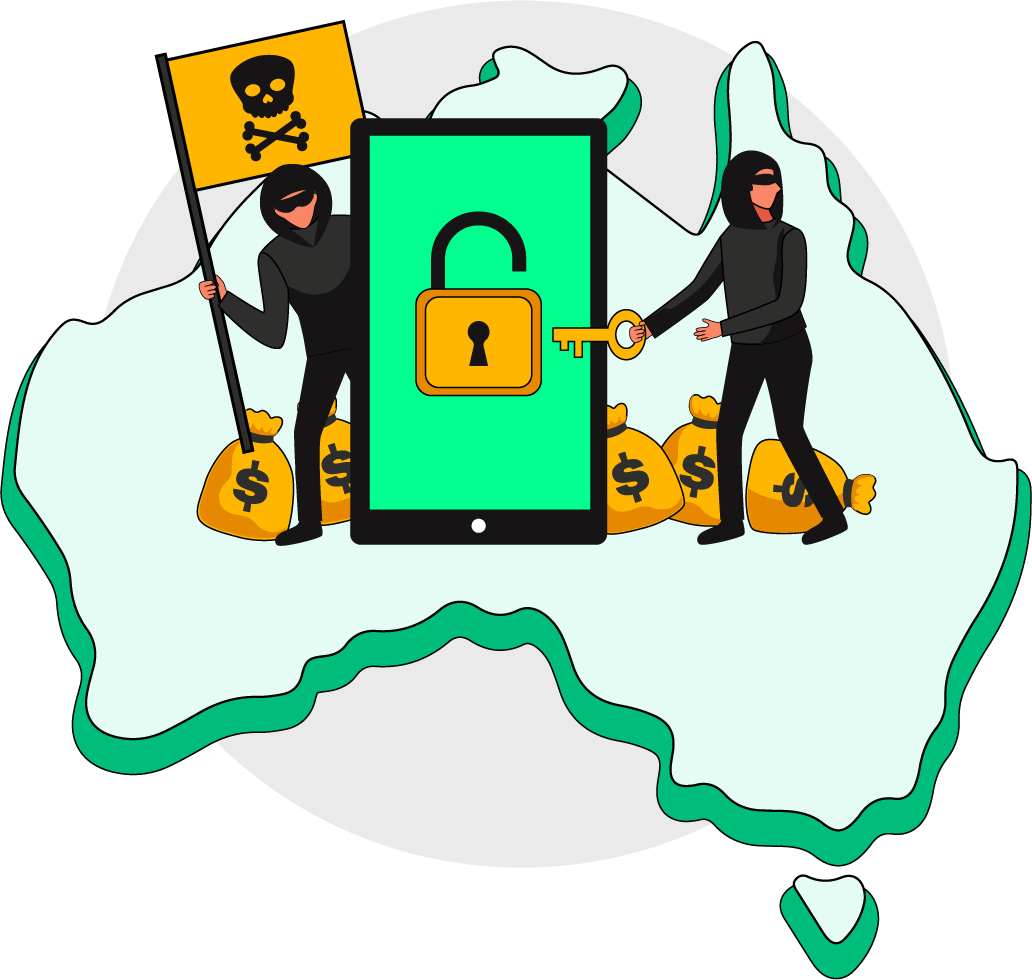 A visual depiction of Australia's digital security, showcasing protective measures and technology against cyber threats.