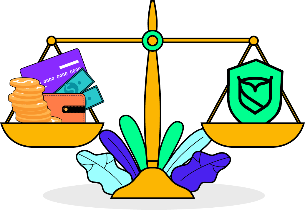 A scale showcasing a safe balance with the Sapher Shield icon on the right