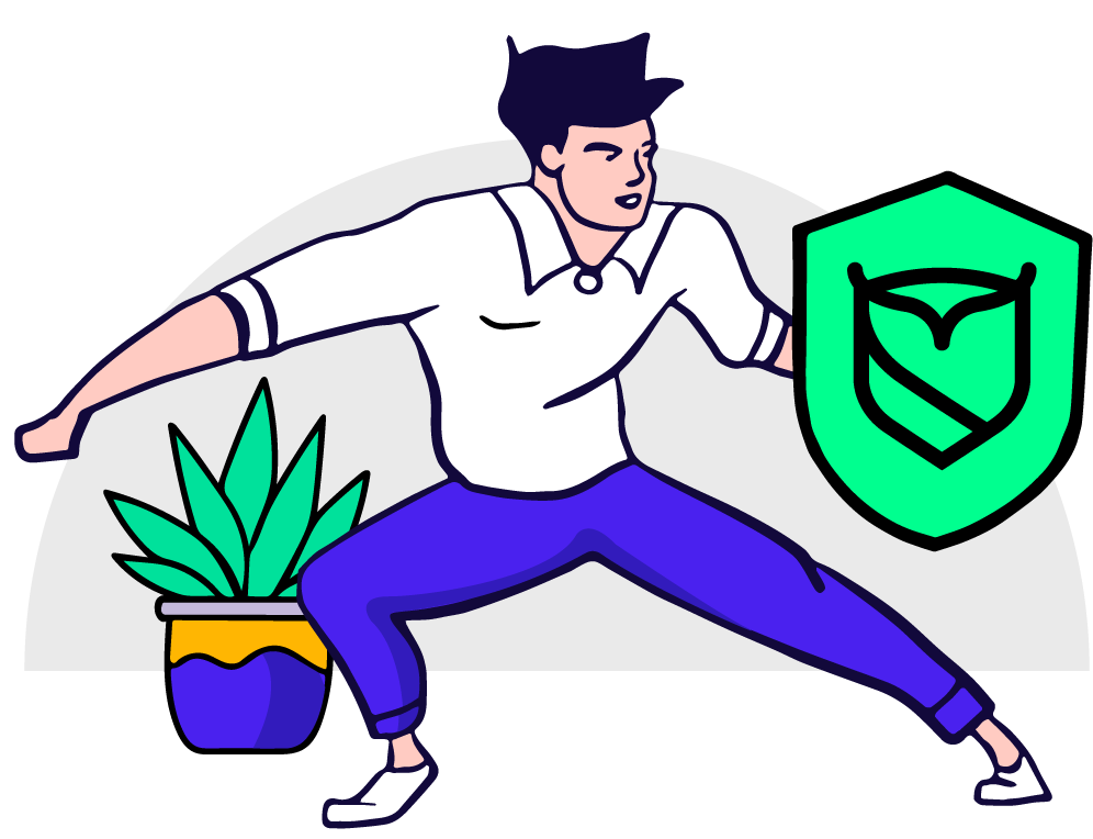 A person holding a green Sapher Shield icon symbolising Sapher's ability to defend